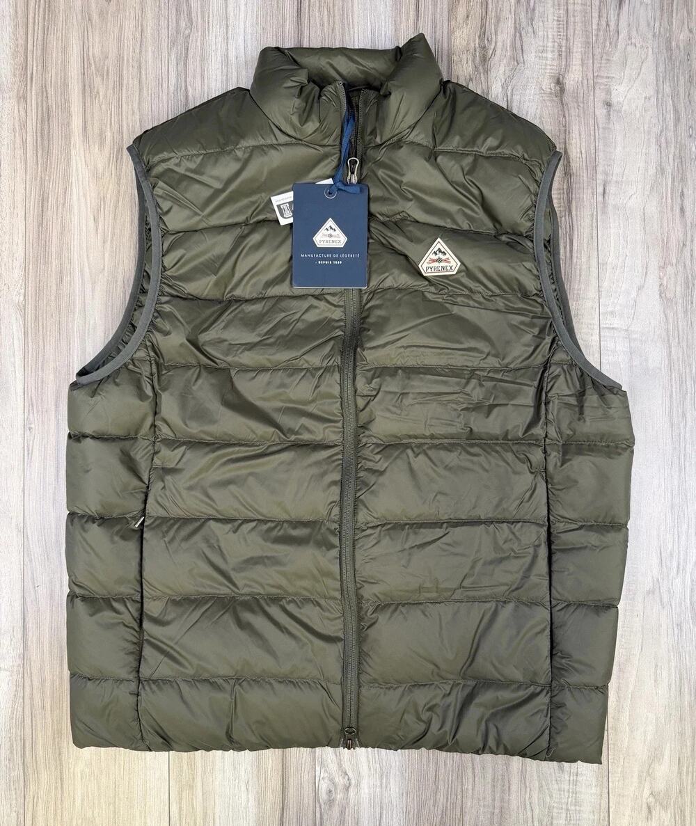 Pyrenex Ariel Down Vest Gilet Deep Khaki Olive Green Puffer Mens Size XL NEW